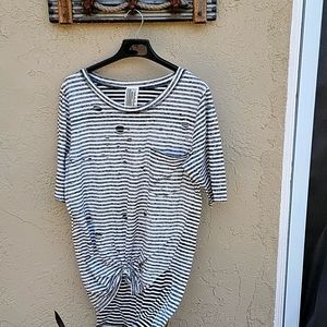 Free people 3/4 sleeve destructed t/shirt